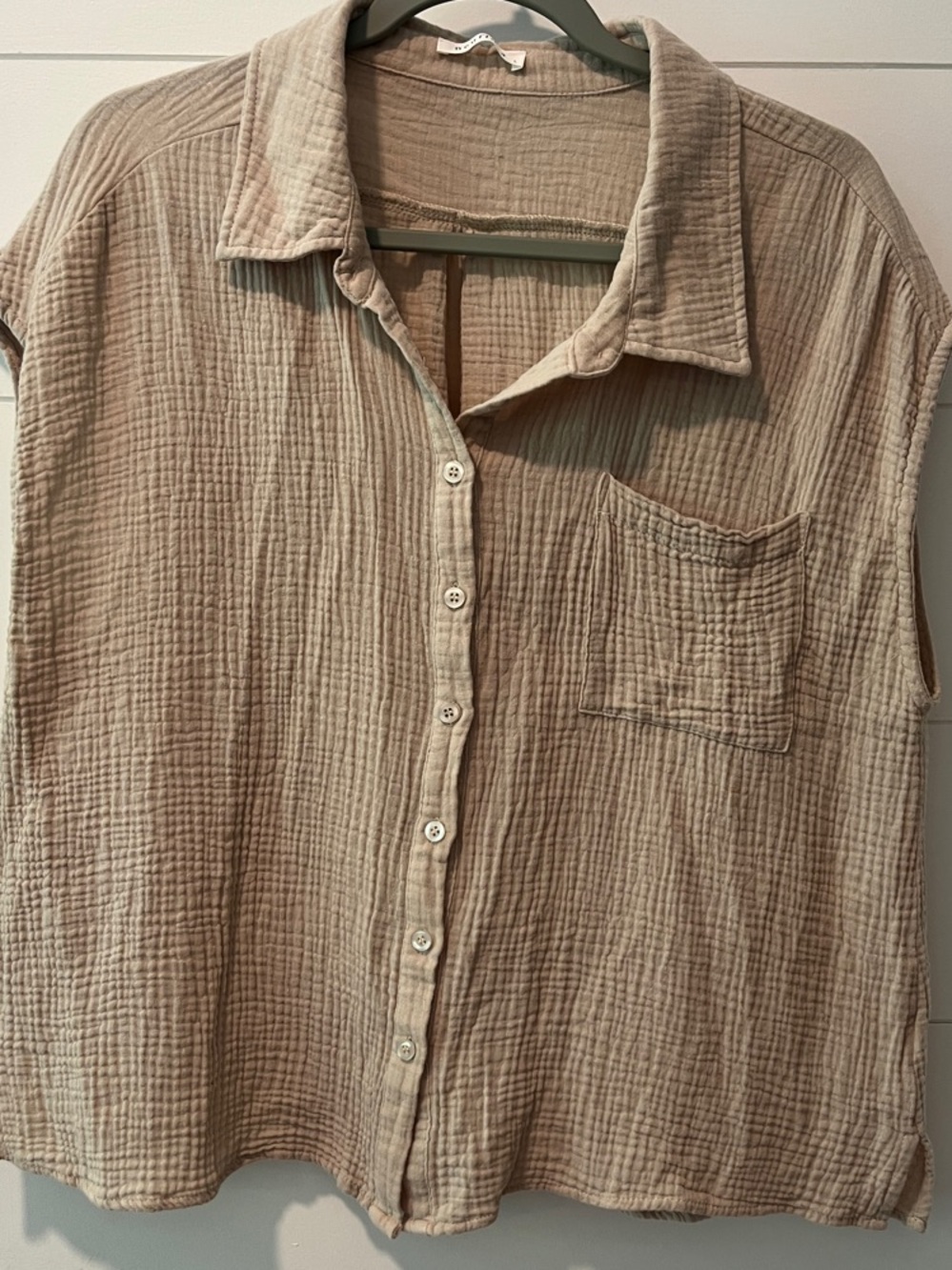 Light Taupe Button-Front Gauze Shirt - Casual Women's Top